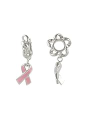 Storywheel® Enamel Pink Ribbon Dangle Bead / Charm in 925 Sterling Silver