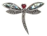 Dragonfly Marcasite Inlay Pin Brooch Sterling Silver 33 MM Long and 40 MM Wide
