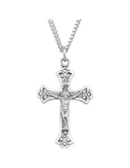 Budded INRI Crucifix Cross Necklace in Solid Sterling Silver 32.00X22.00 MM