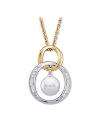 14K Yellow Gold /White Gold 07.50 mm/ 1/6 Cttw Two Tone Akoya Pearl And Diamond Necklace