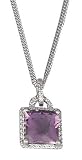 14K White Gold Designer Hand-Crafted Square-Shaped Pendant, Set with Pave Diamonds and one Prong Amethyst Semi Precious Stone, Sliding on a 16'' Cable-Chain Necklace. ( GH-Color, SI-Clarity, c.t.t.w.0.13CT, Amethyst 2.63CT).