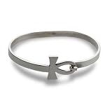 Sterling Silver Ankh Bangle Bracelet in Egyptian Design