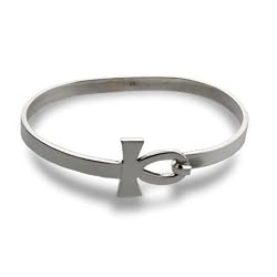 Sterling Silver Ankh Bangle Bracelet in Egyptian Design