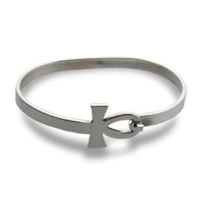 Sterling Silver Ankh Bangle Bracelet in Egyptian Design