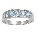 Sterling Silver Baby Ring with Multiple Aquamarine CZ - 2mm Band Width - 4mm Face Height - Sizes: 1-6