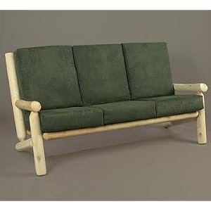 66 Natural Northern Cedar Indoor Adirondack Couch with Green Cushions