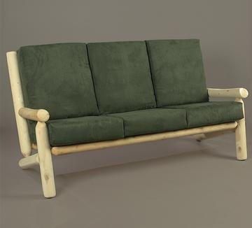 66" Natural Northern Cedar Indoor Sofa Couch with Green Cushions