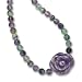 .925 Silver, Fluorite & Amethyst Beaded Necklace with Carved Amethyst Flower Pendant- 18 + 2 IN