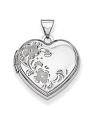 Genuine IceCarats Designer Jewelry Gift 14K White Gold Polished Heart-Shaped Floral Locket