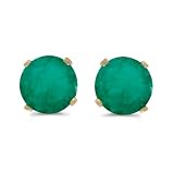 14k Yellow Gold Round Emerald Stud Earrings