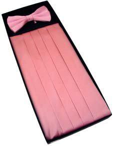 Pink Satin Silk Cummerbund & Bow Tie by KJ Beckett