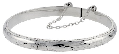 Sterling Silver Floral Engraved Baby Bangle, over 3/16 (5mm) Thin