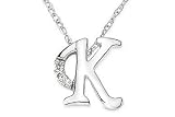 14K White Gold Initial K Diamond Pendant W/Chain