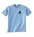 Custom embroidered ice hockey puck face design on t-shirt