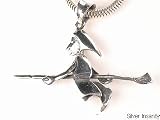Moveable WITCH on Broom Charm Pendant Sterling Silver