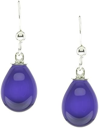 Handmade Torch Lampworked Glass Mini Teardrop French Hook Dangle Earrings - African Violet