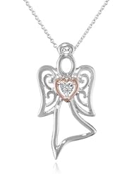 14k Rose Gold-Plated Sterling Silver and Diamond Accent Angel Pendant Necklace ( I-J Color, I2-I3 Clarity), 18"