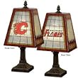 CALGARY FLAMES Team Logo Hand Painted ART-GLASS TABLE LAMP (14" Tall with 7" Wide Glass Shade)