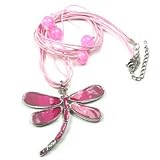 Pink Austrian Rhinestone Enamel Dragonfly Necklace