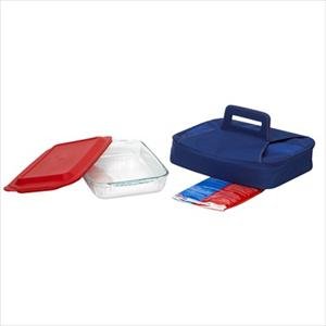 New Pyrex 4-Pc Pyrex Portable Blue Carrier 3 Qt Oblong Plastic Cover Large Unipack... by 