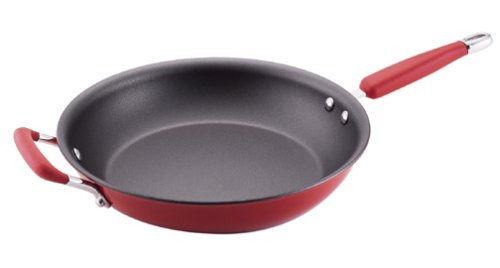 KitchenAid Hard-Base Porcelain Aluminum Nonstick 12-Inch Open French Skillet with Helper Handles, Red