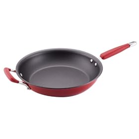 KitchenAid Hard-Base Porcelain Aluminum Nonstick 12-Inch Open French Skillet with Helper Handles, Red