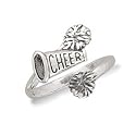 Cheering Cheerleading and Pom Pom Ring Sterling Silver Adjustable