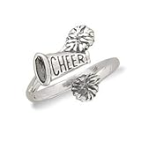 Cheering Cheerleading and Pom Pom Ring Sterling Silver Adjustable