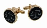 JJ Weston gold plated and onyx with etched scales of justice legal symbol cufflinks with presentation box. Made in the U.S.A