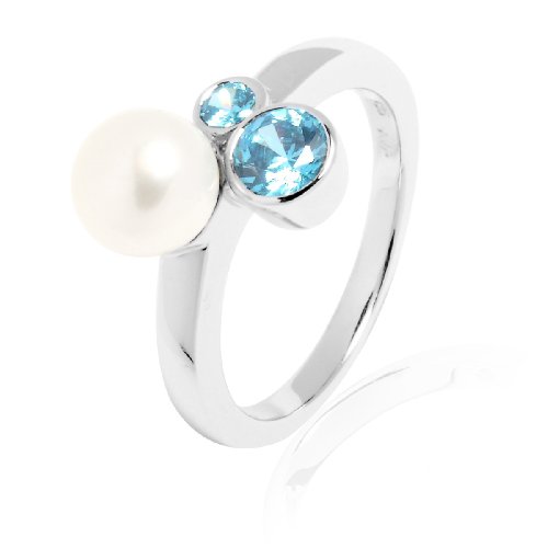 Valero Pearls pearls4girls Damen-Ring 925 Sterlingsilber S&uuml;&szlig;wasser-Zuchtperle wei&szlig; Zirkoni Preisvergleich