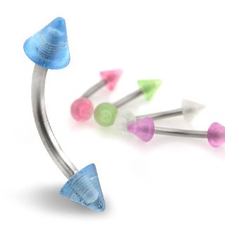Eyebrow Curved Barbells w/ Blue Glow In The Dark Spikes - 16G (1.2mm), 10mm Length - Sold as a Pair