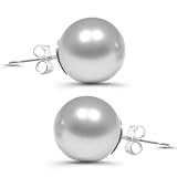 Mother of Pearl Earring Studs - 10mm Glossy Polished Light Gray