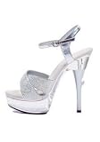 6 inch Heel Glitter Sandal Women's Size Shoe With Ankle Strap and Chrome Bottle Opener Heel