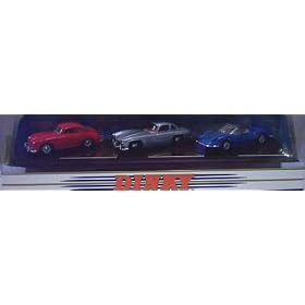 Dinky 902 Classic Sports Cars Series 1 - 1958 Porsche 356A Coupe (red), 1955 Mercedes-Benz 300SL Gullwing (silver), and 1973 Ferrari Dino 246GTS (blue) - 1:43 Scale Diecast
