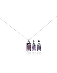 Nickel Free Sterling Silver Pendant & Earring Sets Rectangle Purple CZ Set Pendant Dimensions: L32.5mm X W12.2mm Weight: 4.2Grams Earrings Dimensions: L30mm X W11.1mm Weight: 6.3mm