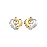 14K Two Tone Gold Cubic Zirconia Heart Earrings