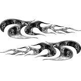 Black White Gray Skull Car, Truck, ATV, SUV Accent Stripe Flame Decals - 12 h x 48 w