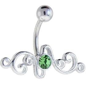 REVERSIBLE Green SINGLE GEM TRIBAL No. 2 Belly Button Ring