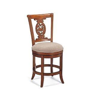 Carved Rooster Swivel Counter Height Bar Stool (24"H seat) - Chestnut with Saddle Brown Leather seat - Frontgate