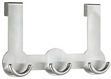 WENKO 4468040100 T&uuml;rgarderobe Rondo - 3 Doppelhaken, T&uuml;rf&auml;lze bis 2 cm, Edelstahl matt, rostfrei, 22.5 x 14 x 4.5 cm
