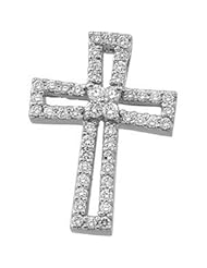 14K White Gold Diamond Cross Pendant -- LIFETIME WARRANTY