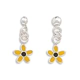 Yellow and Black Enamel Flower Earrings