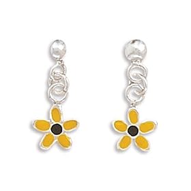 Yellow and Black Enamel Flower Earrings (Free Shipping)