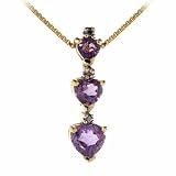 Vermeil (24k Gold over Sterling Silver) Past Present and Future Genuine Diamond Accent Amethyst Heart Pendant/Slide