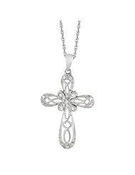 Sterling Silver Ladies Diamond Cross Pendant with 18" Chain Necklace