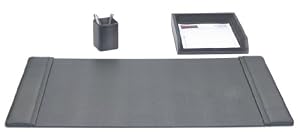 Genuine Top-Grain Black Leather 3-piece Desk Set