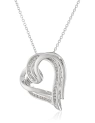 Sterling Silver and Diamond Double Heart Pendant Necklace (0.1 cttw, I-J Color, I2-I3 Clarity), 18"