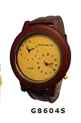Tense Unisex Round Dual Time Dials Sandalwood Wood w/ Leather Band Watch G8604SS