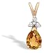 14K Yellow Gold Genuine Pear Citrine and Diamond Pendant