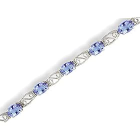 14K White Gold Genuine Oval Tanzanite Filligree Bracelet by Jewels For Me